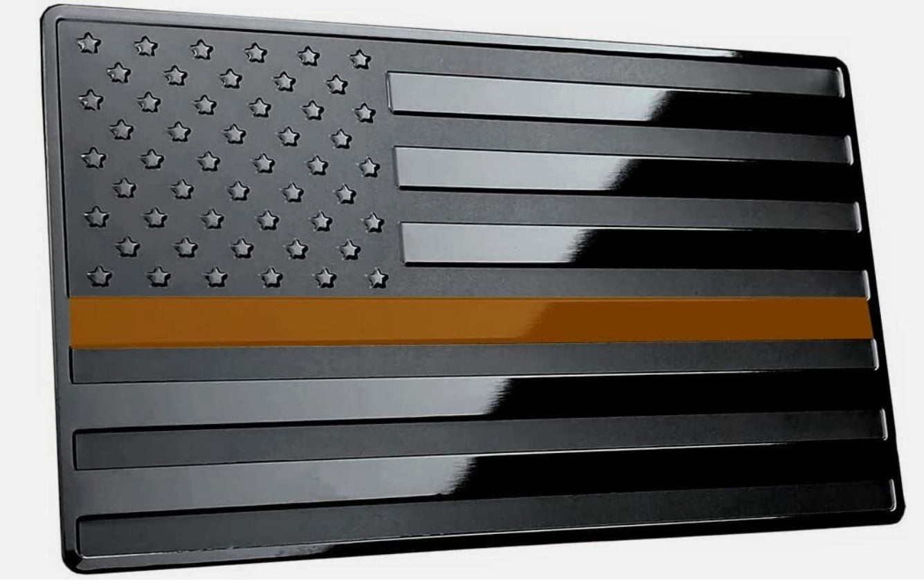 2-piece rear Trun badges for Cadillac side fenders, black and orange.