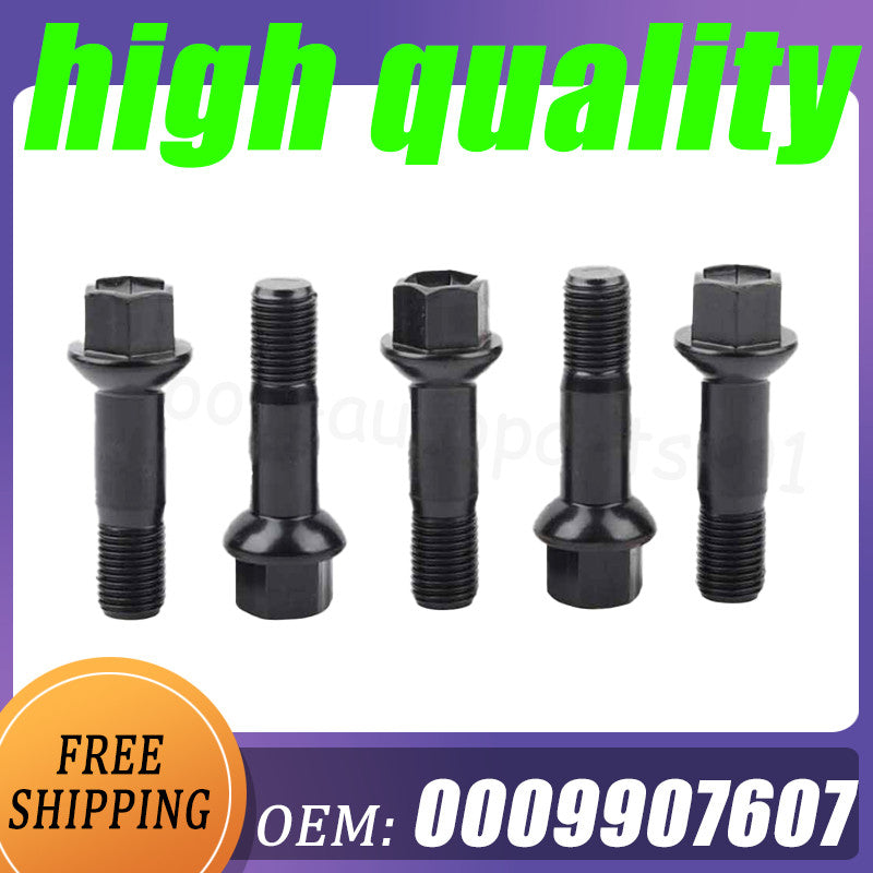 5-piece set of black lug bolts and nuts, 0009907607, suitable for Mercedes-Benz ML550, GLK350, S550, CL500, GL450.