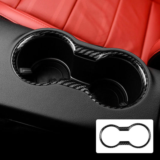 Fit for Ford for Mustang 2015-2020 Black Carbon Fiber Cup Holder Hard Cover Interior