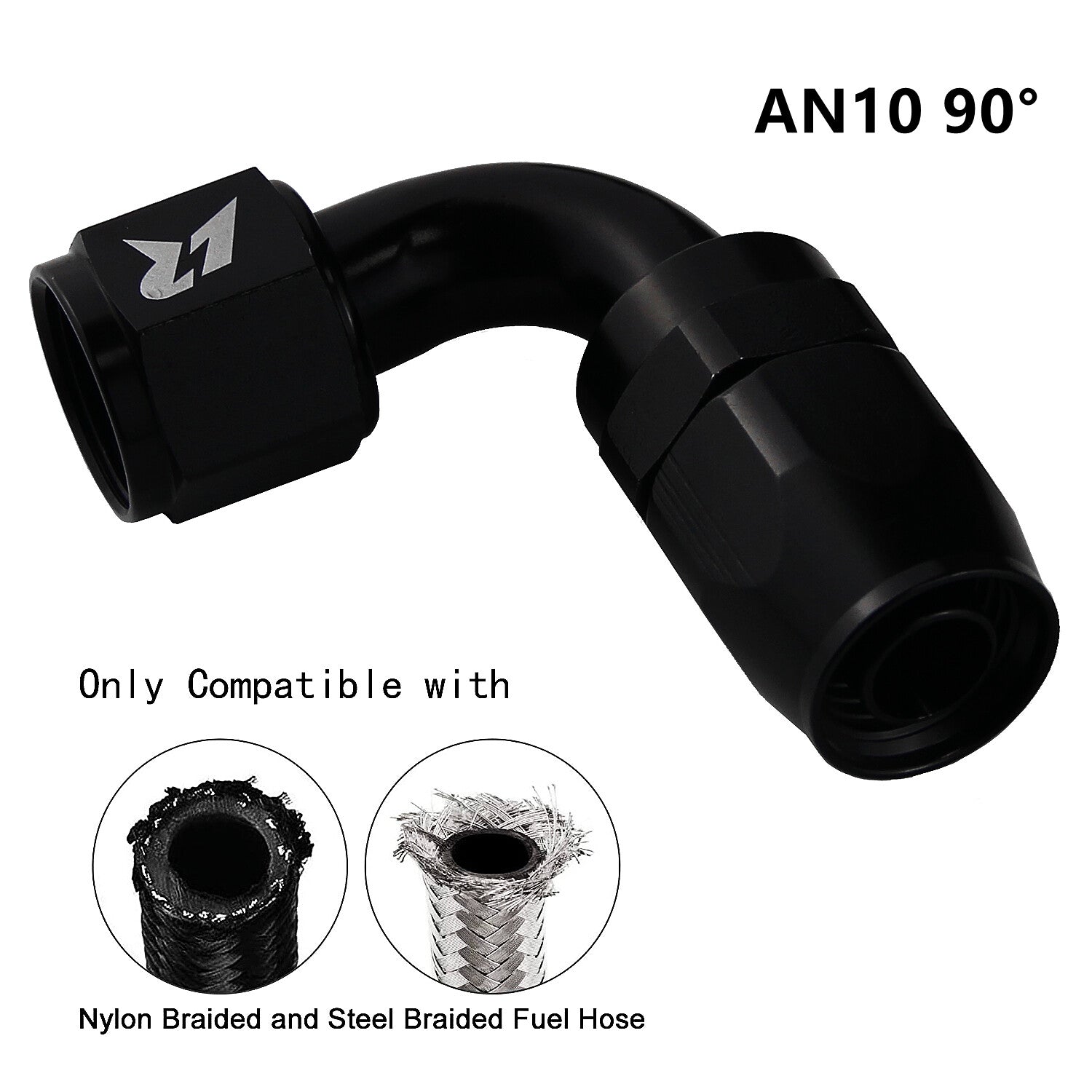 AN10 90 Degree Swivel Hose End Fitting for Braided Fuel Line Aluminum Black