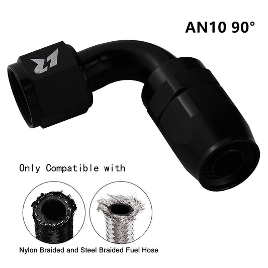 AN10 90 Degree Swivel Hose End Fitting for Braided Fuel Line Aluminum Black