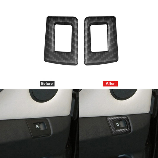 2X Carbon Fiber Rear Window Regulator Trim for BMW X5 2000-2006