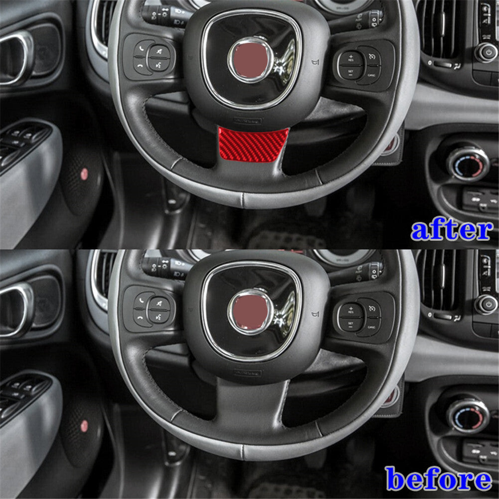 Red Carbon Fiber Interior Steering Wheel Chin Cover Trim for Fiat 500L 2014-2017