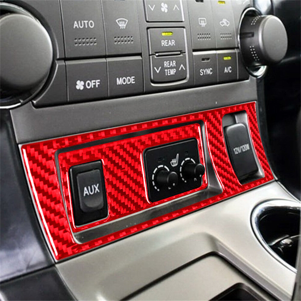 Red Carbon Fiber for Seat Heating Button Panel Cover For T@yota Highlander 2008-2013