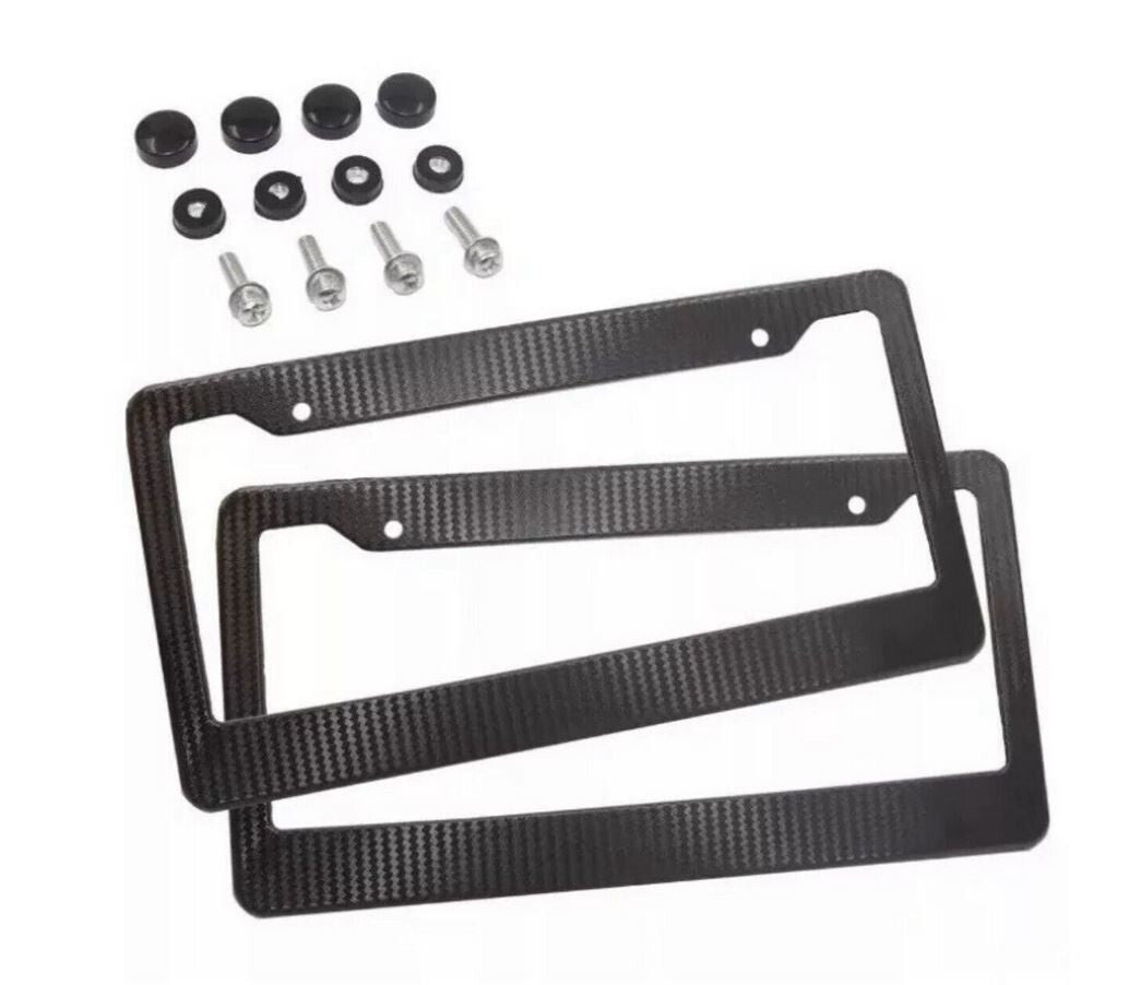 Car license plate frame cover, trunk, black carbon fiber exterior, for Mitsubishi