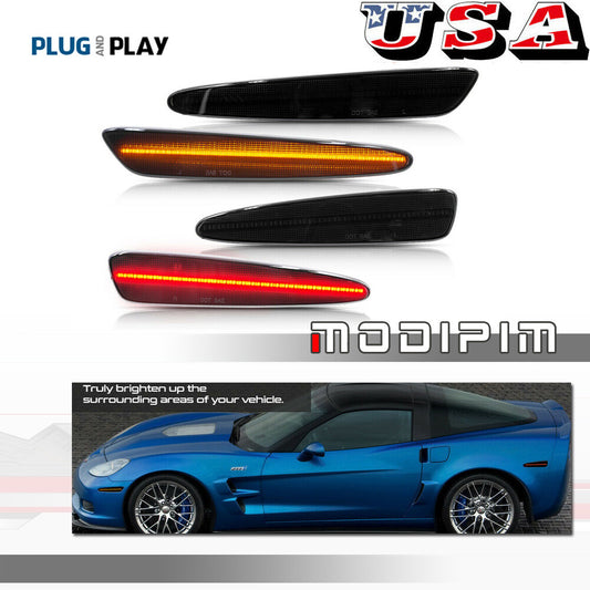 Four smoked-lens LED front and rear marker lights for 2005-13 for Chevrolet for Corvette C6