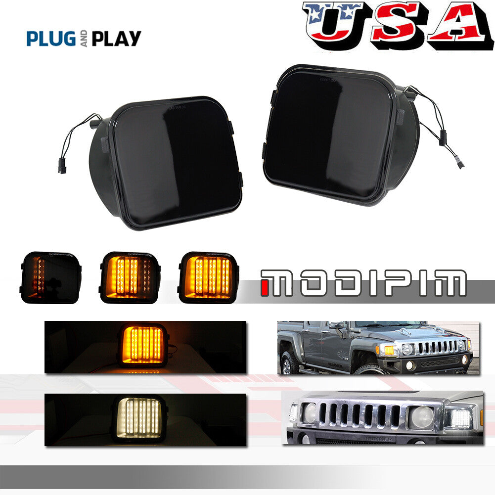 Compatible with 2006-10 for Hummer H3 H3T Black Lens Switch Dynamic LED DRL Signal Light 2X