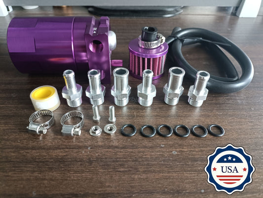 1Purple Oil Catch Can Kit with Breather Filter Reservoir Baffled Tank Aluminum