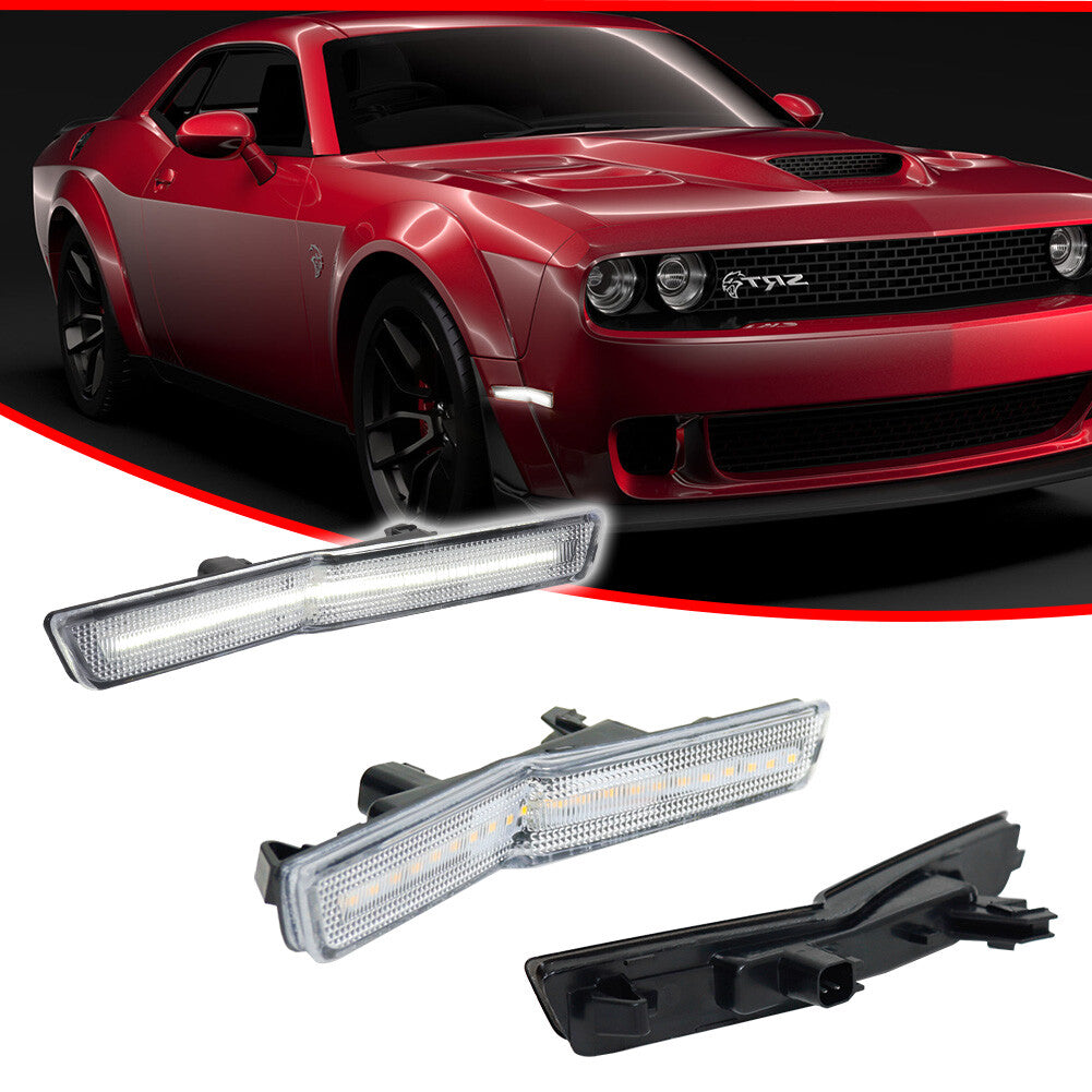 Transparent white front fender side marker lights for 18+ for Dodge for Challenger widebody RT