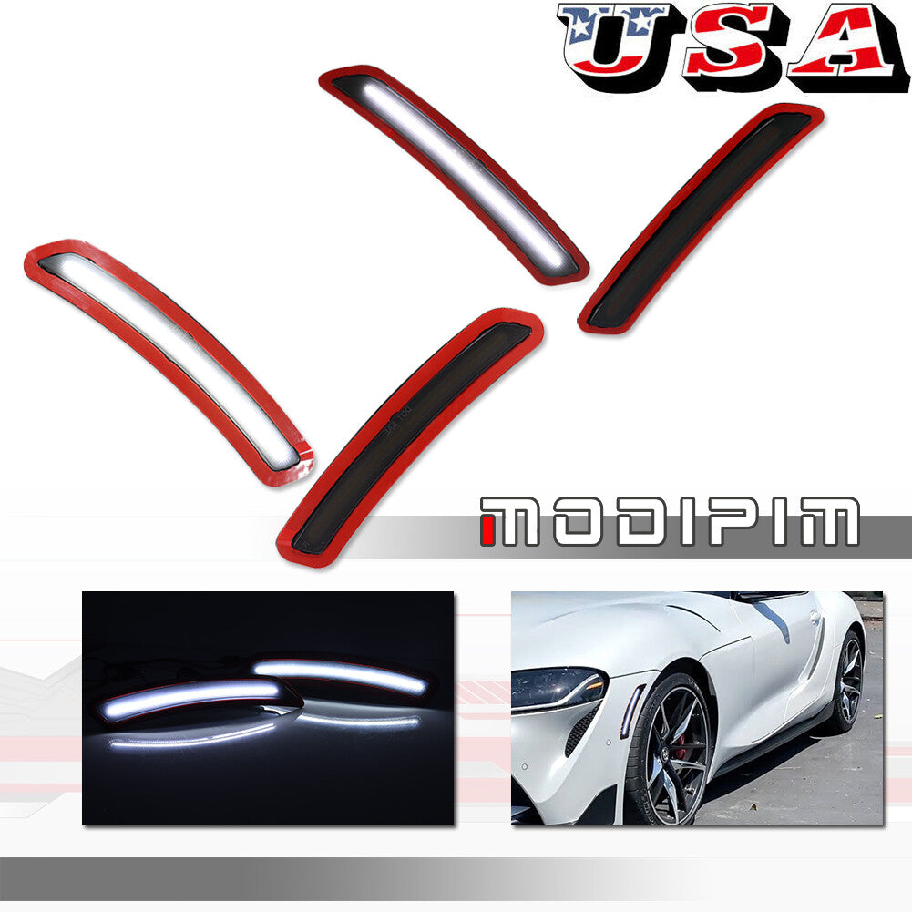 4-Piece Smoke LED Front + Rear Side Marker Lights in White for 2020+ for Toyota GR Supra