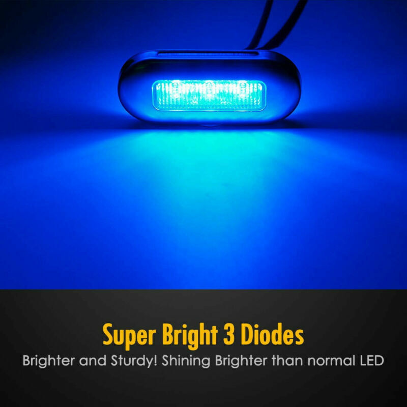10x Marine Boat Blue LED Oblong Courtesy Light Stair Yacht Deck Clear Stainless