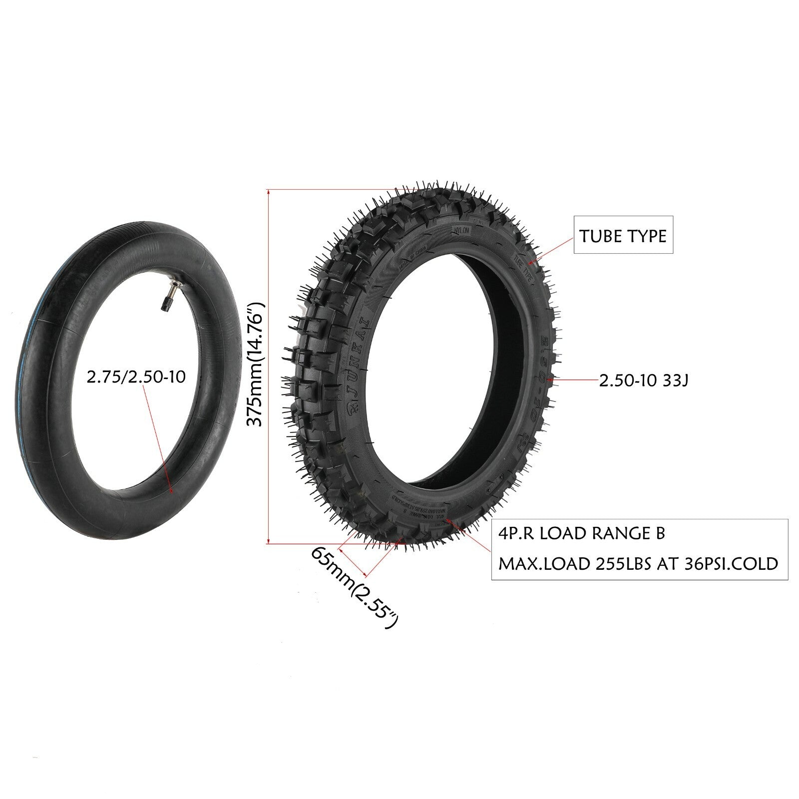 For 1981-2018 for Yamaha PW50 PeeWee50 Front Rear Tyre Tube 2.50-10 (2 SETS) 2.5-10
