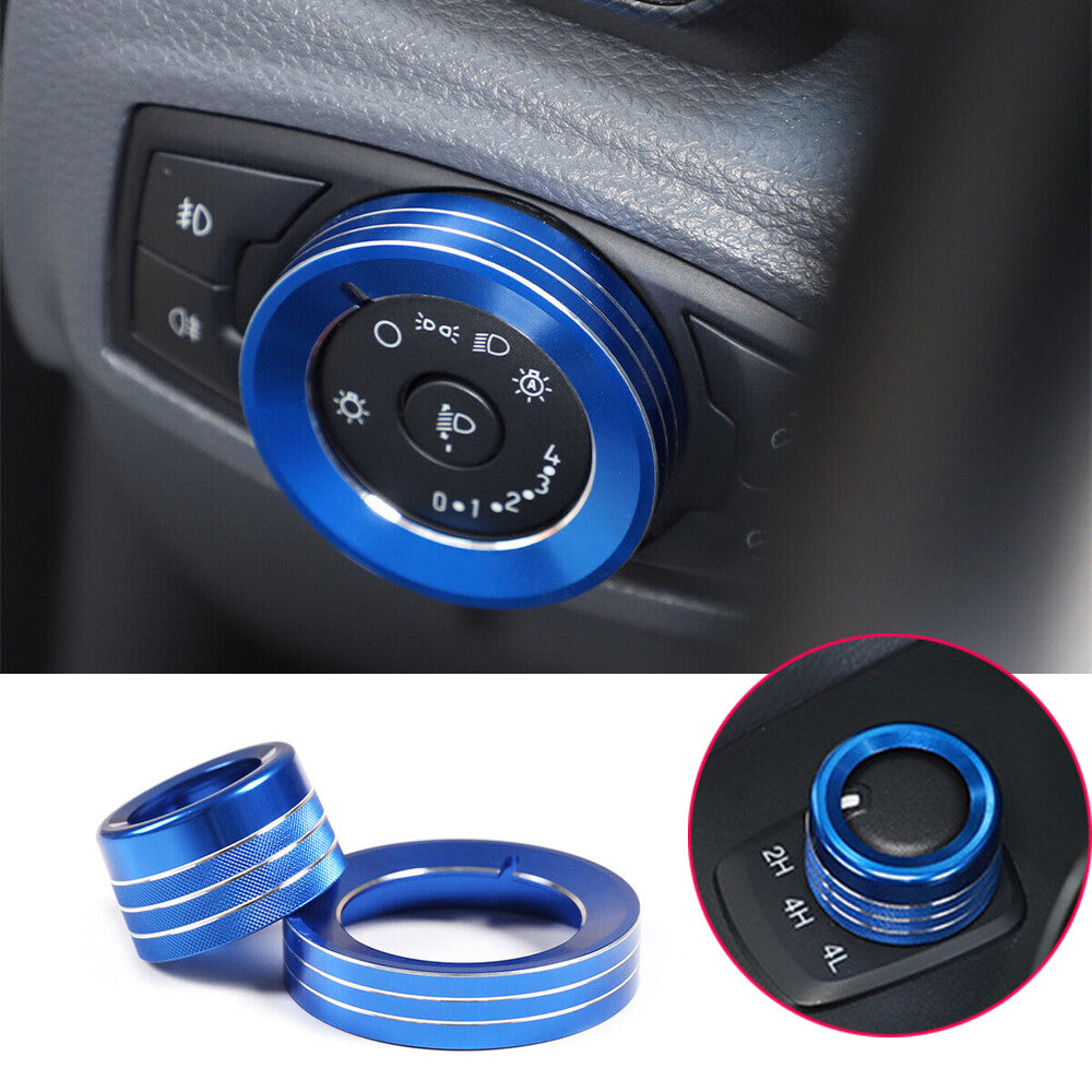 Blue Headlight Switch 4WD Four-wheel Drive Knob Trim for Ford Ranger 2015-2021
