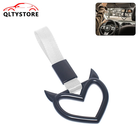 Black Devil Heart Red JDM Tsurikawa Ring Subway Train Bus Handle Strap Charm