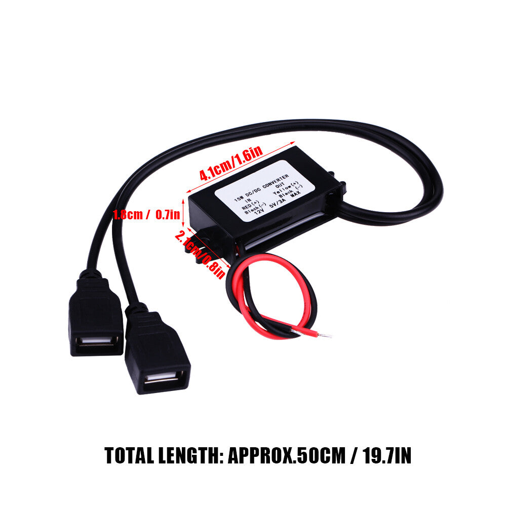 Hot 3A DC 12V To DC 5V Dual USB Charger Adapter Converter Module Part For Car