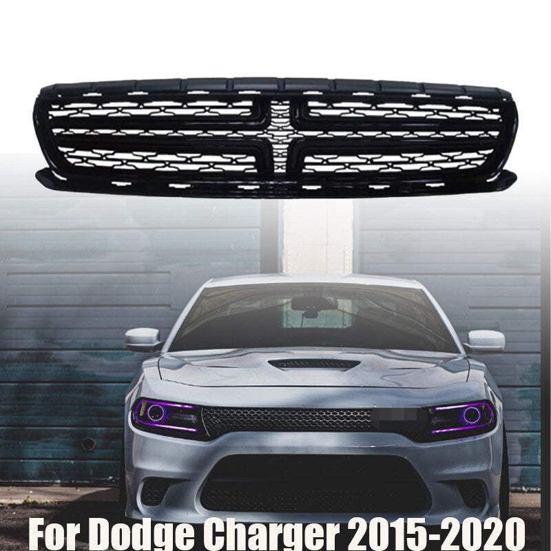 Replacement Front Upper Bumper Grill Grille Glossy Black for Dodge Charger 15-20