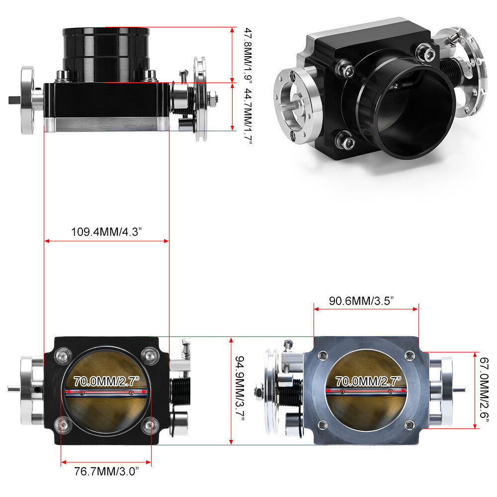 70MM Universal Intake Manifold Performance Billet Aluminum Throttle Body Black