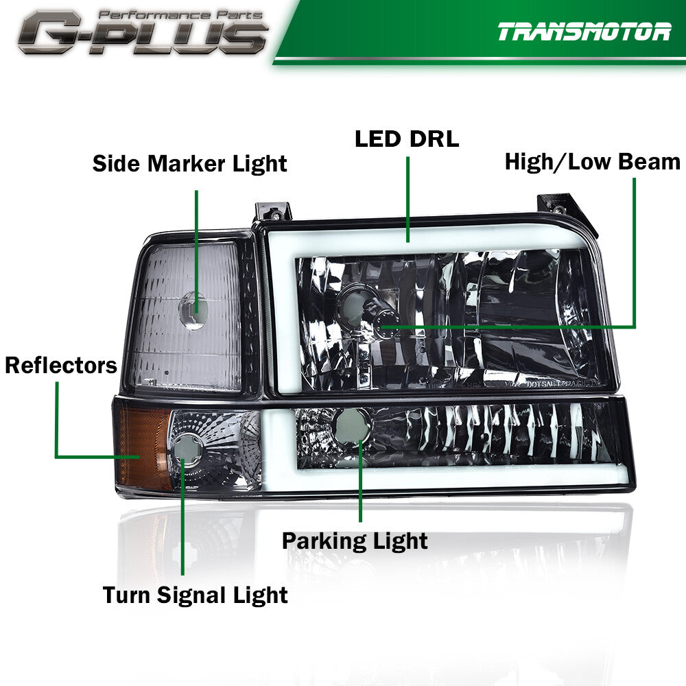 Suitable for 1992-1996 for Ford F150 F250 F350 Dual LED DRL Headlight Pumps (6-Piece Set)