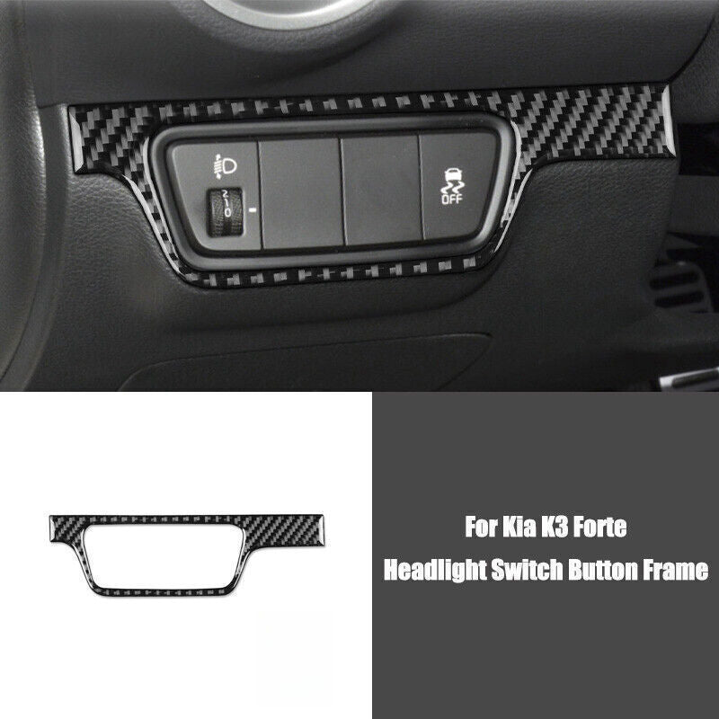 for Kia K3 Forte 2019-21 Real Carbon Fiber Headlight Button Frame Cover Trim 1P