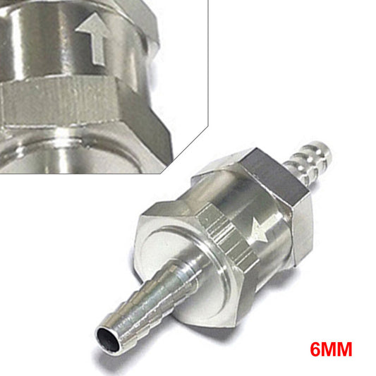 6MM One Way Check Valve Non Return Inline Aluminum Fit Gas or Diesel Fuel Silver