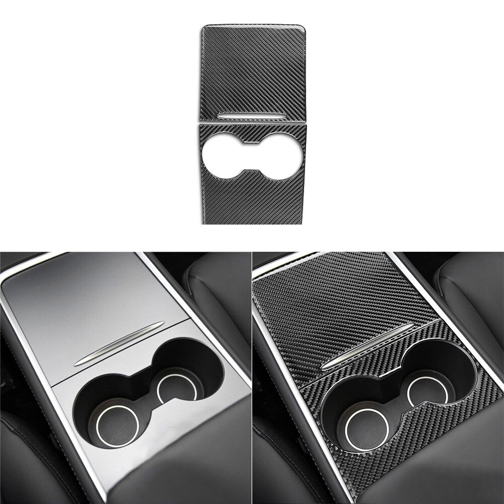 2X Carbon Fiber Center Console Cupholder Cover Trim for Tesla for Model Y 3 Type B