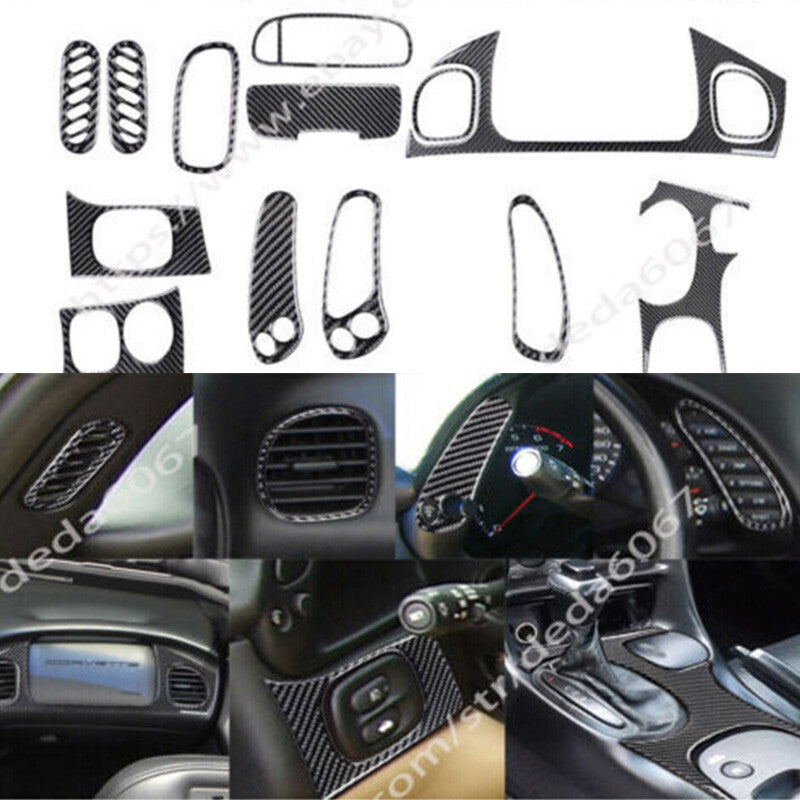 14Pcs Carbon Fiber Interior Full Set Trim Kt for Chevrolet for Corvette C5 1998-2004