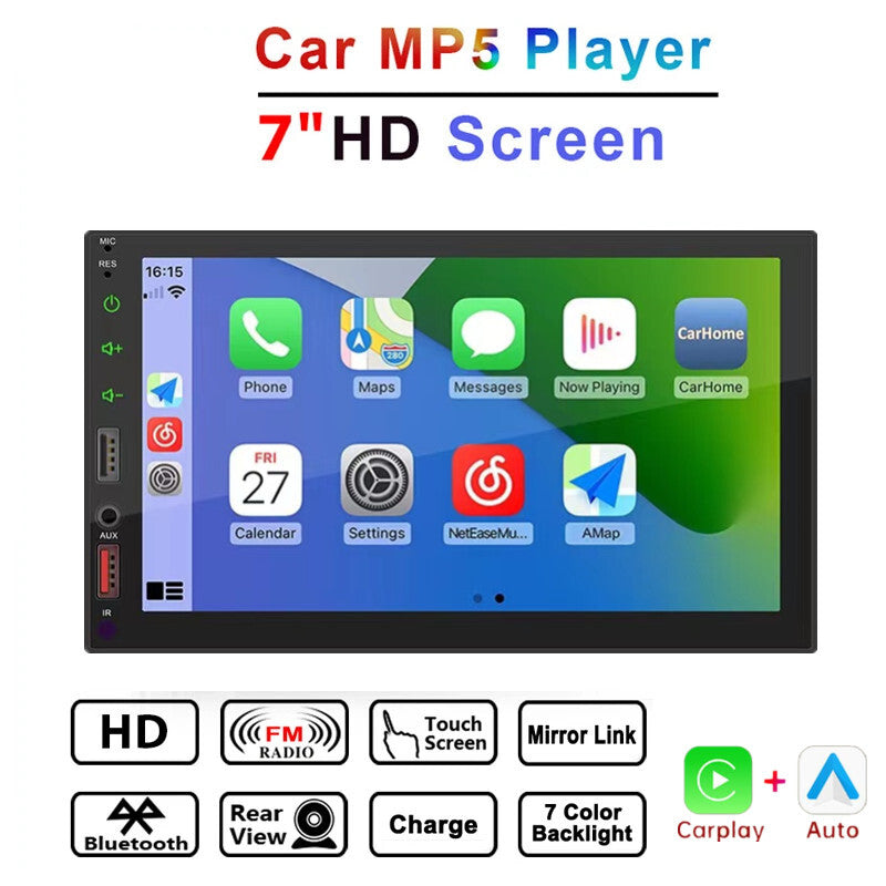 7 Inch Car MP5 FM Radio CarPlay Android Auto Multimedia Video Player Head Unit