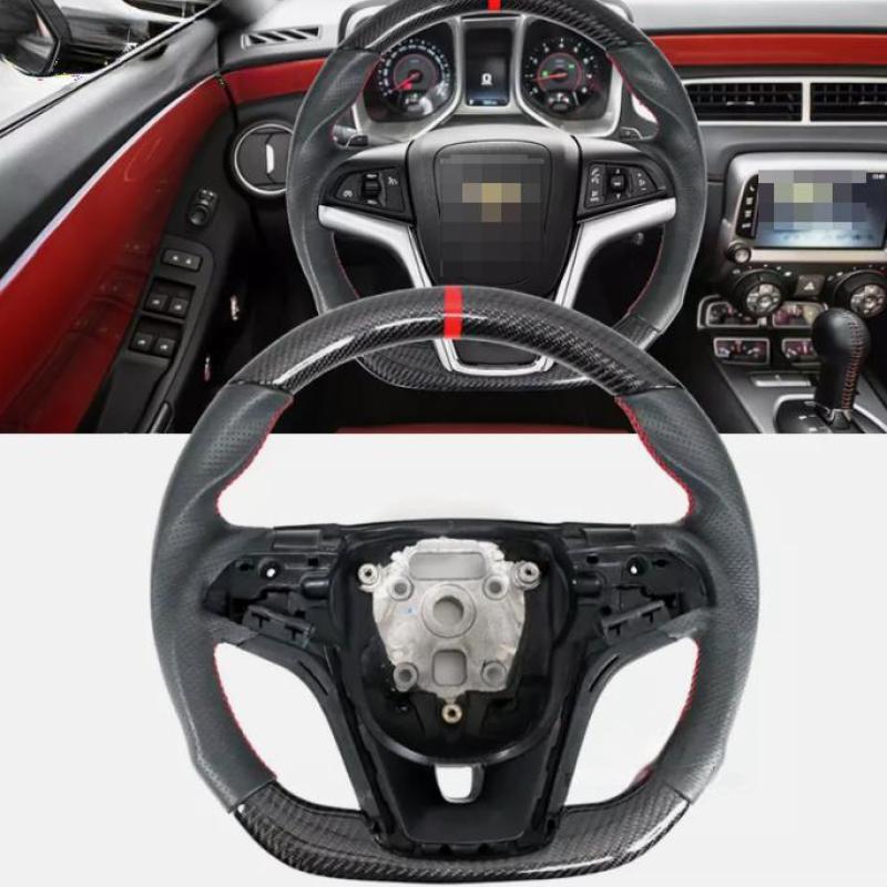 For 12-15 Chevy Camaro CF Leather Steering Wheel W/ Red Stitching Indicator NEW