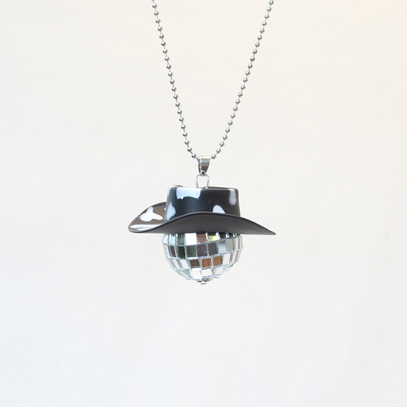 Cowboy Hat Disco Ball Car Ornamen Rearview Mirror Hanging Acessory Cow Black
