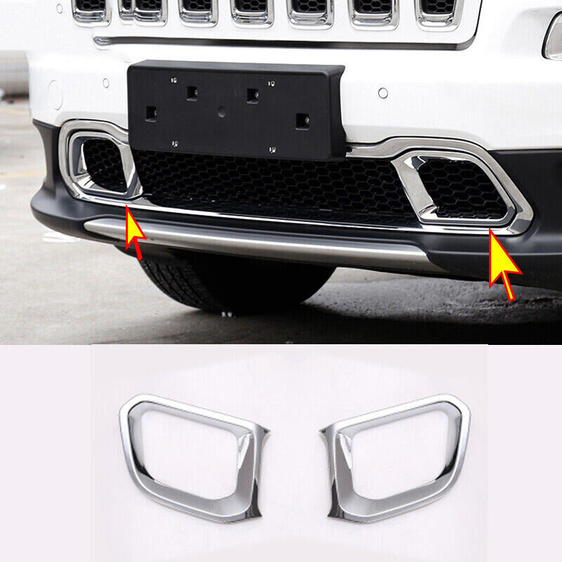 for Jeep Cherokee 2014-2018 Chrome Front Bumper Grill Grille Air Outlet Trim 2P