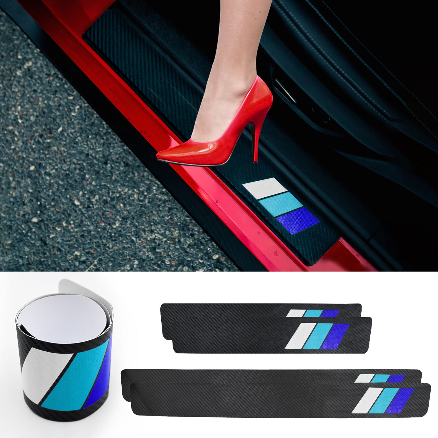 4X for Toyota Tacoma Blue Car Door Sill Scuff Plate Protector Panel Step Cover