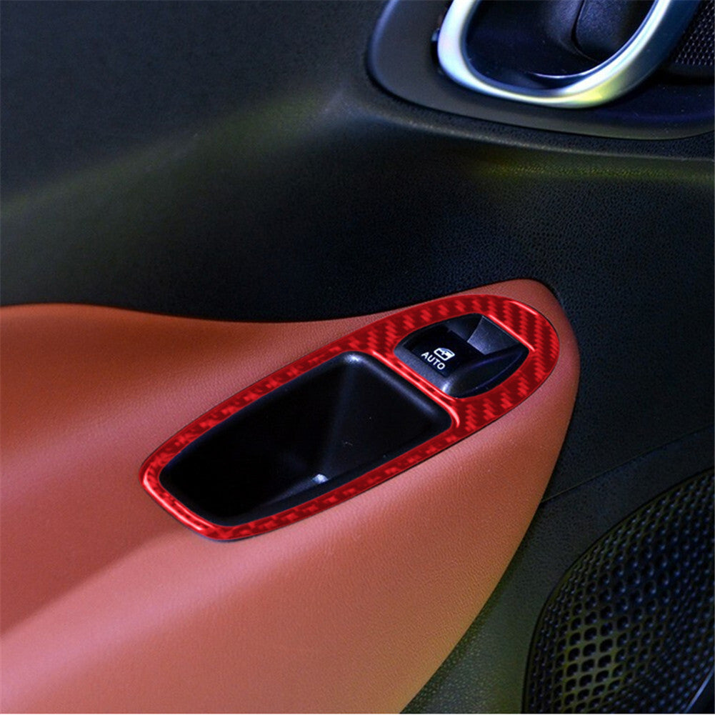 2X Red Rear Door Window Control Panel Trim Carbon Fiber for Fiat 500L 2014-2017