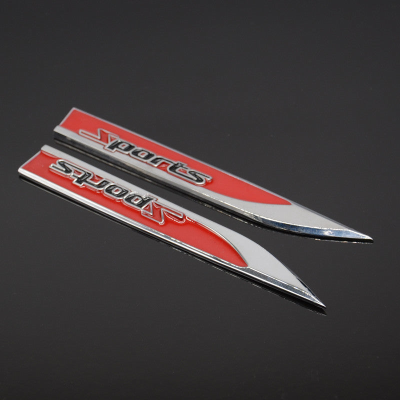 2 Pcs Metal Red Sports Logo Dagger Fender Emblem Badge Decal Racing Car Sticker