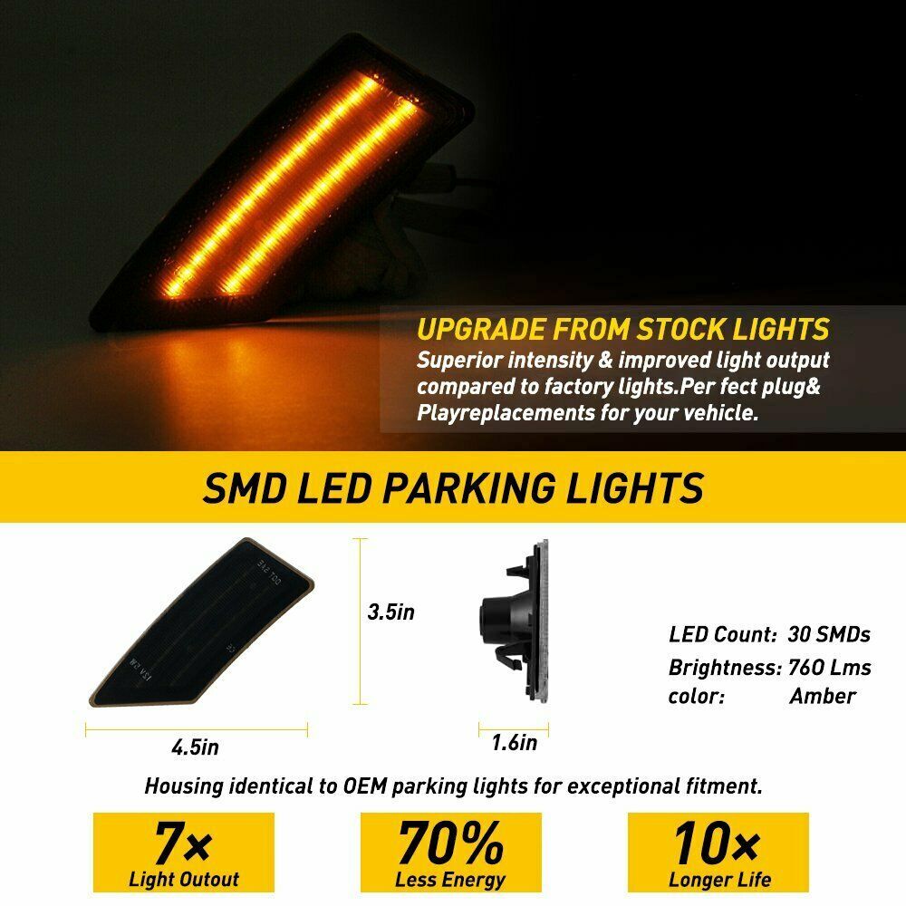 Suitable for 2019-2022 for Ford Ranger Smoke Lens LED Side Marker Bumper Signal Lights in Amber