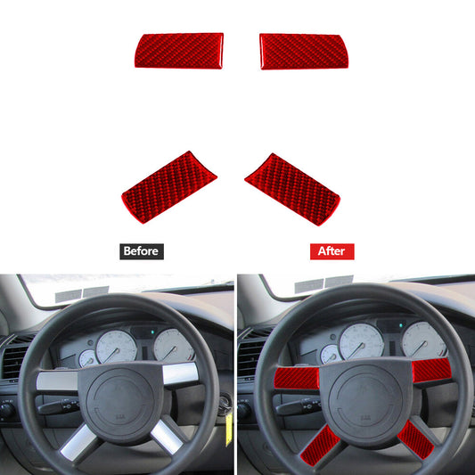 4Pcs Red Carbon Fiber Steering Wheel Button Cover Trim Type A for Chrysler 300