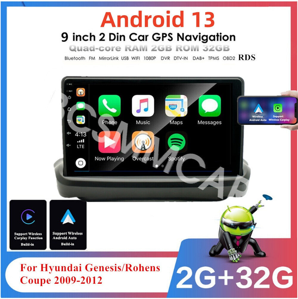 Fit For 2009-2012 for Hyundai for Genesis Coupe 9 Android 13 Car GPS Radio BT Stereo