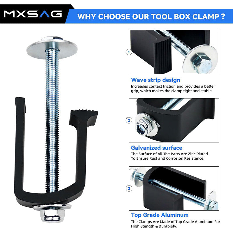 Black 4x Truck Bed Toolbox Clamp Aluminum Fastening Clamp Toolbox Mounting Kit