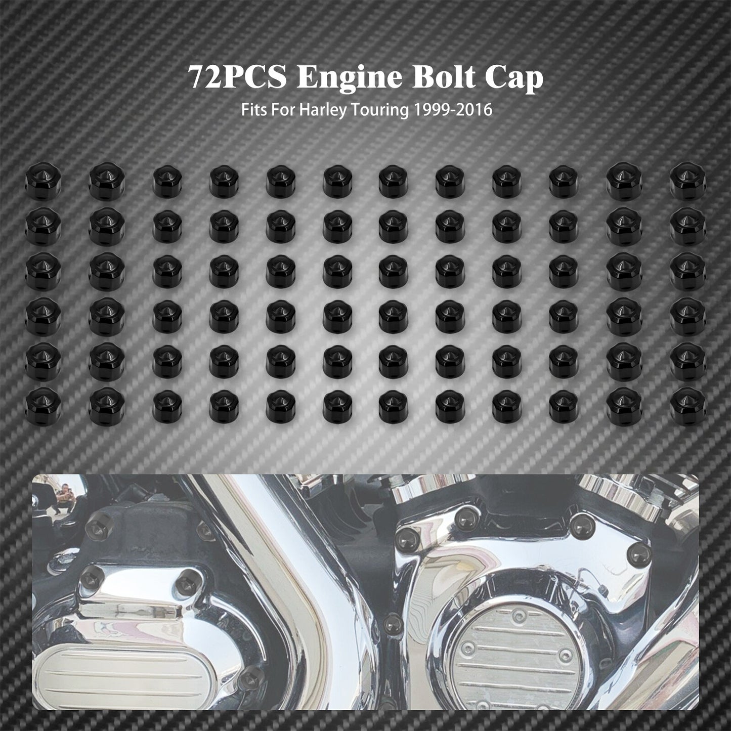 72X Black Engine Bolt Caps Covers Set Fit for Harley Touring FLH Softail 1999-16