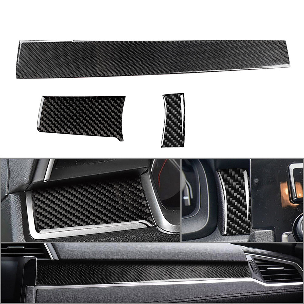 3Pcs Carbon Fiber Dashboard Center Console Cover for Honda for Civic 10th Gen 16-21