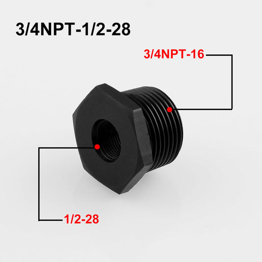 1/2-28 to 3/4 NPT Automotive Threaded Oil Filter Adapter Anodized Aluminum Black