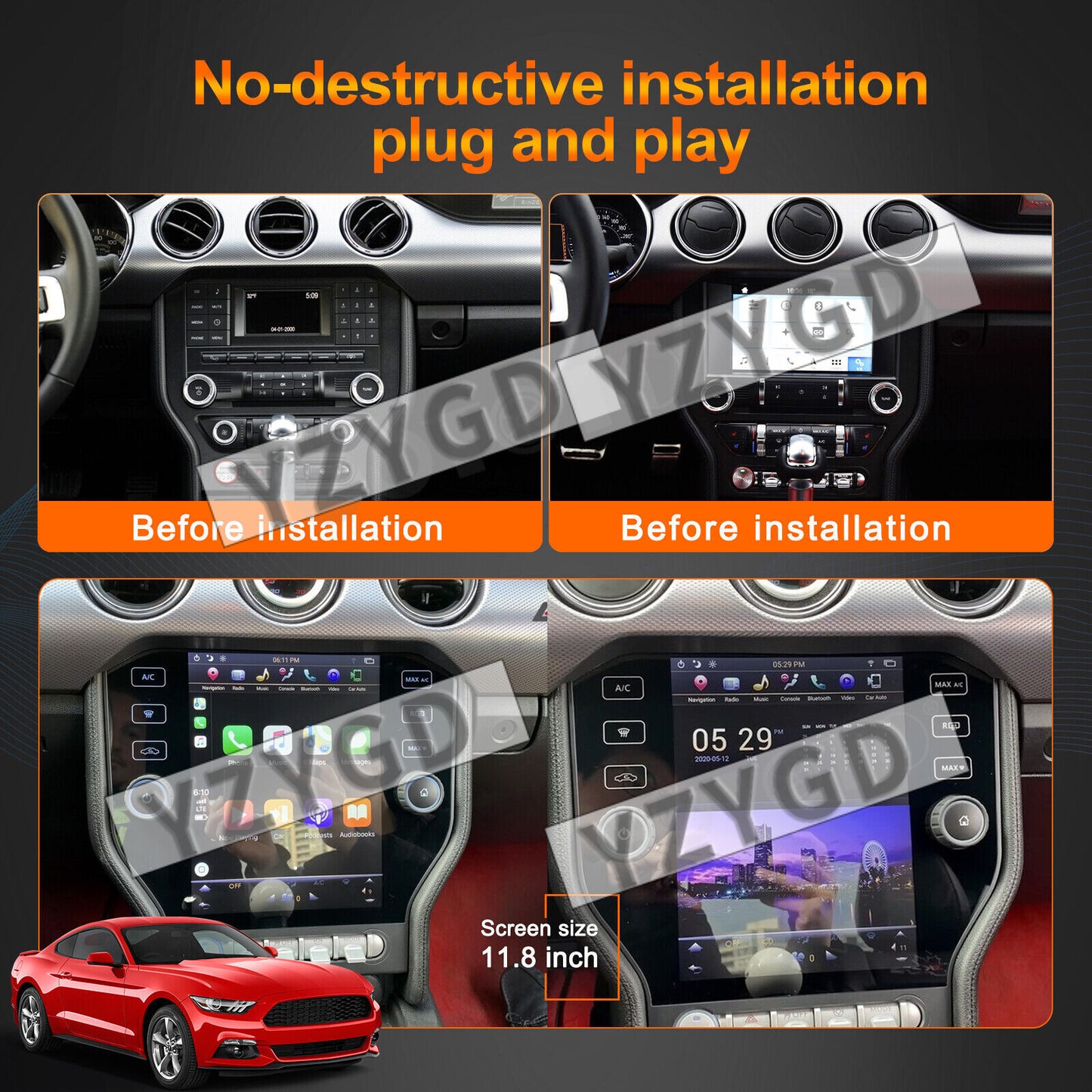 for Ford for Mustang 2015-2020 Android 2Din Car Radio CarPlay Stereo Receiver Screen