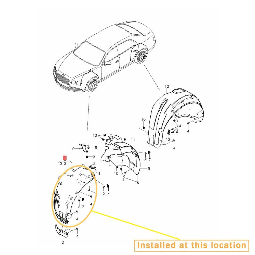 Suitable for Bentley Flying Spur right front wheel cover liner. equipment manufacturer: 4W0809958
