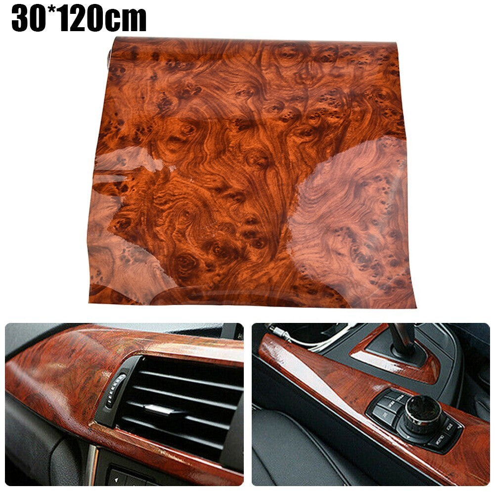 Glossy Simulation Wood Grain Vinyl Sticker Decal Roll Car Interior DIY Film Wrap