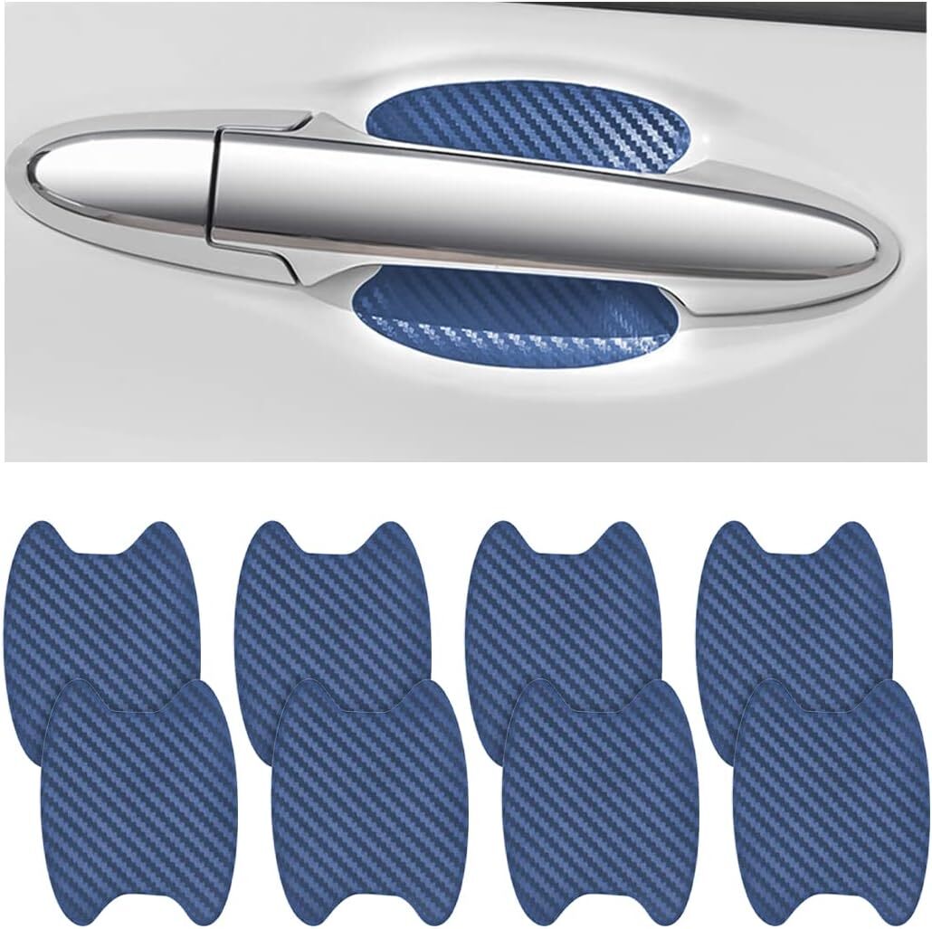 8Pcs Blue Carbon Fiber Car Door Handle Anti-Scratch Protector Film Sticker
