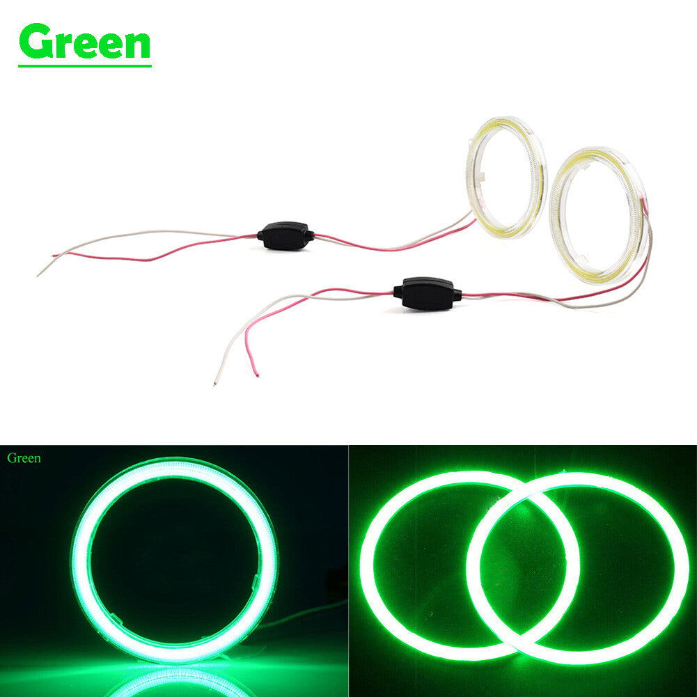 DRL Car Fog Headlights COB Angel Eyes Halo Ring LED Indicator Light Green Lamp