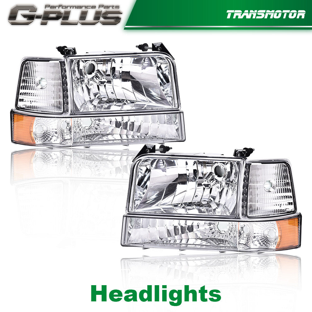 Suitable for 92-96 F150/F250/F350 motorcycles. Transparent headlight + black headlight door panel.