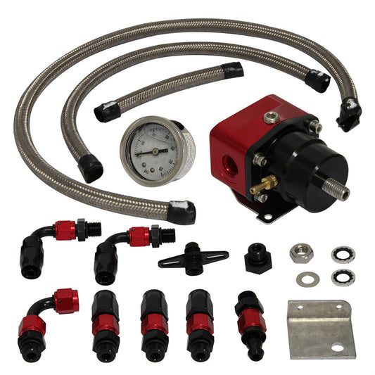 Adjustable Fuel Pressure Regulator Kit Gas / Oil Gauge AN6 Line Hoses Black
