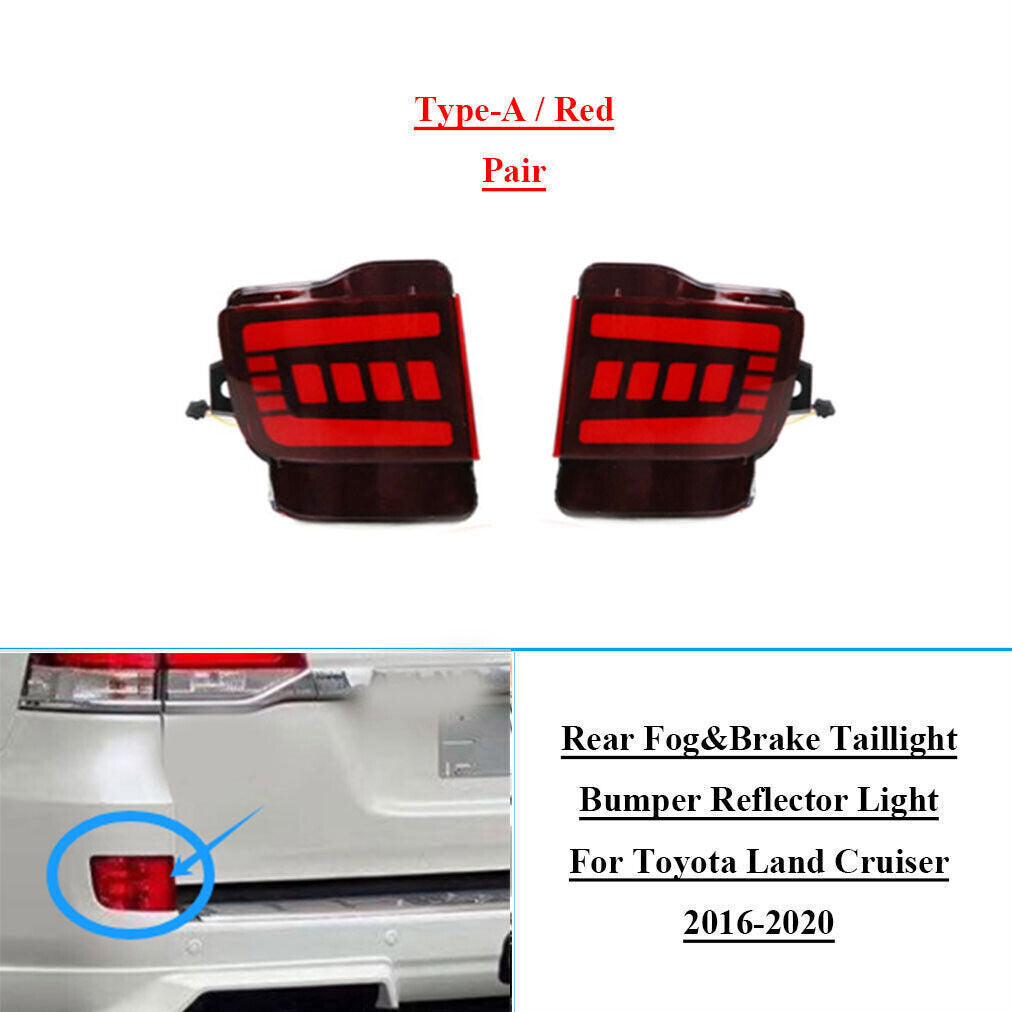 Red LED Rear Bumper Fog Brake Lights Refit for Toyota for Land Cruiser LC200 16-2021