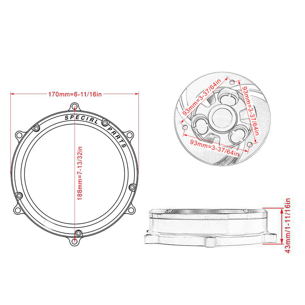 Black Racing Clear Clutch Cover  Spring Retainer for Ducati Panigale V4 18-21
