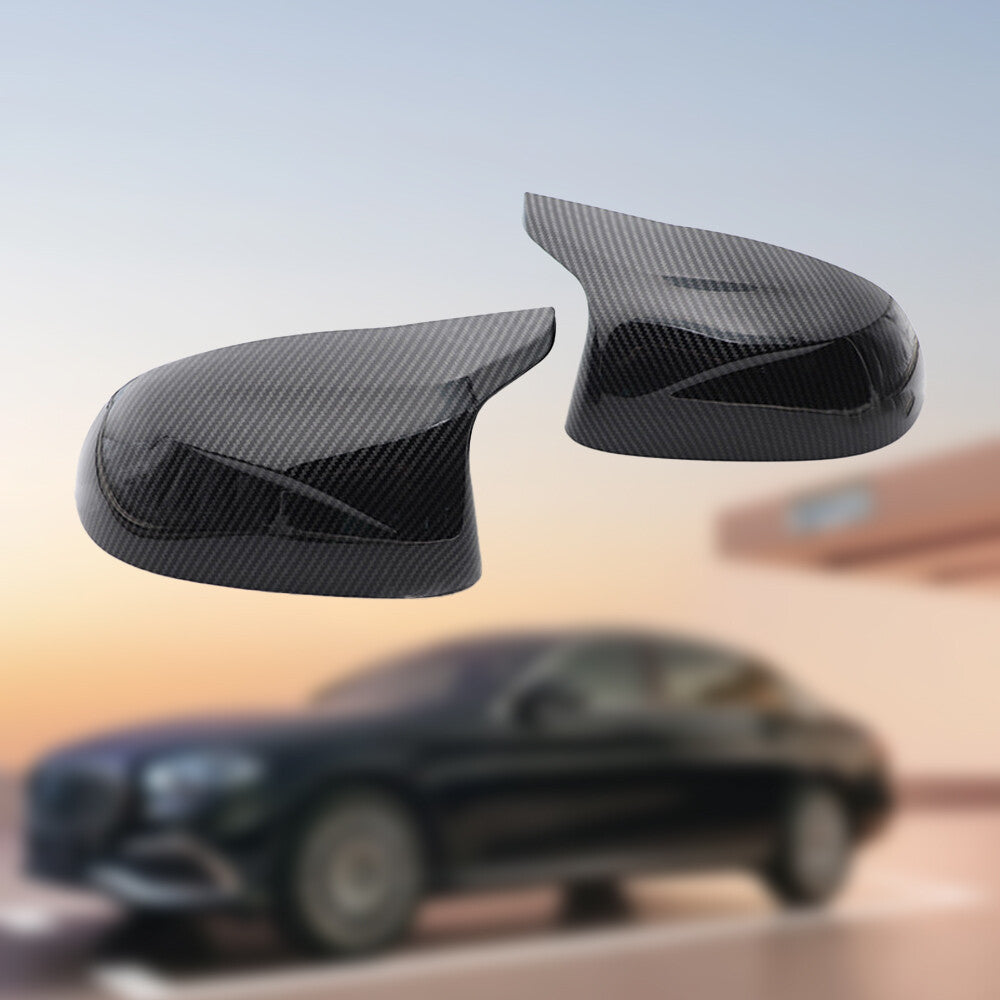 Carbon fiber side mirror protectors, Model M, suitable for BMW X3, F25, X5, F15, X6, and F16 (2014-2018).